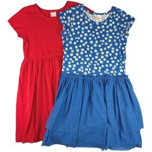 Hanna Andersson Dress Lot Sz 10 Solid Red Blue Tulle Floral 140 Cotton Summer
